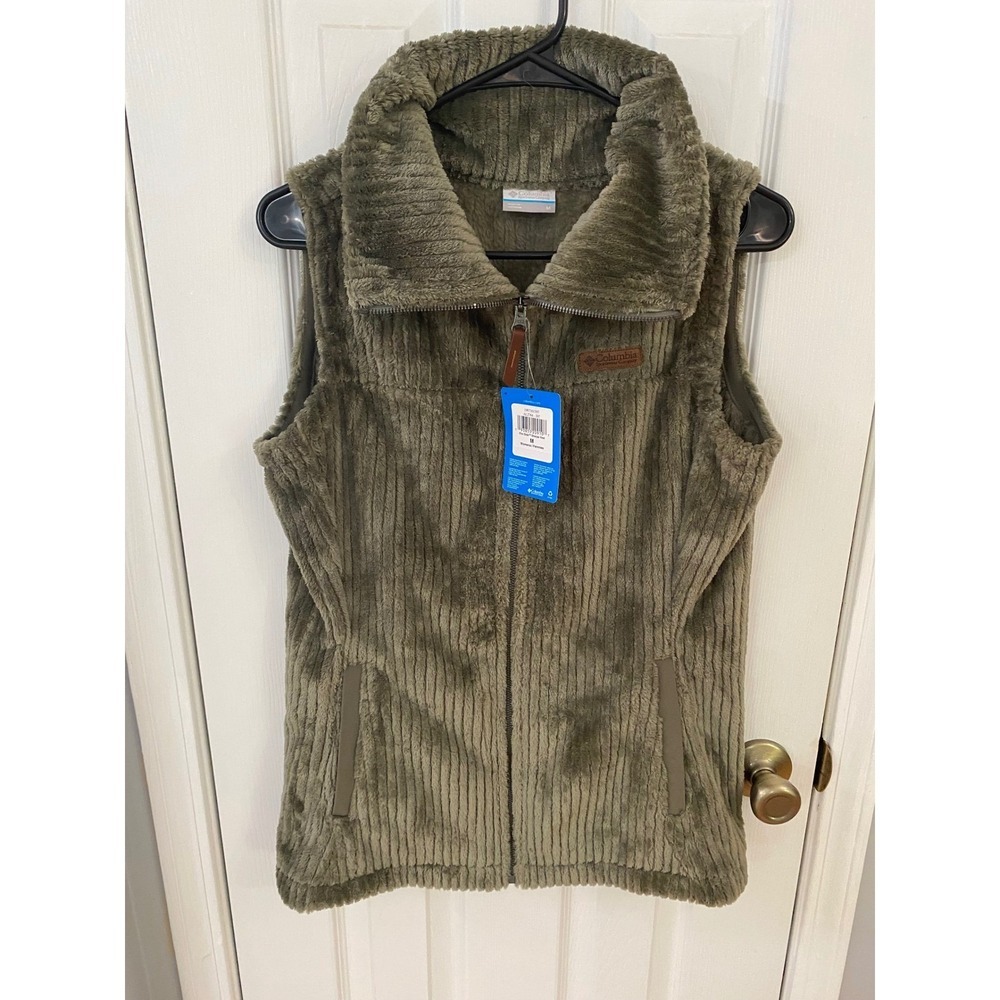 Columbia Fire Side Sherpa Vest Womens Medium Olive Green Full Zip Fleece AL2764 - Picture 2 of 10